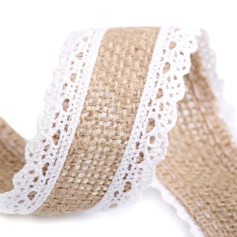 Jute Ribbon with Lace — Vintage Style | 1m Roll | Multiple Widths & Colors