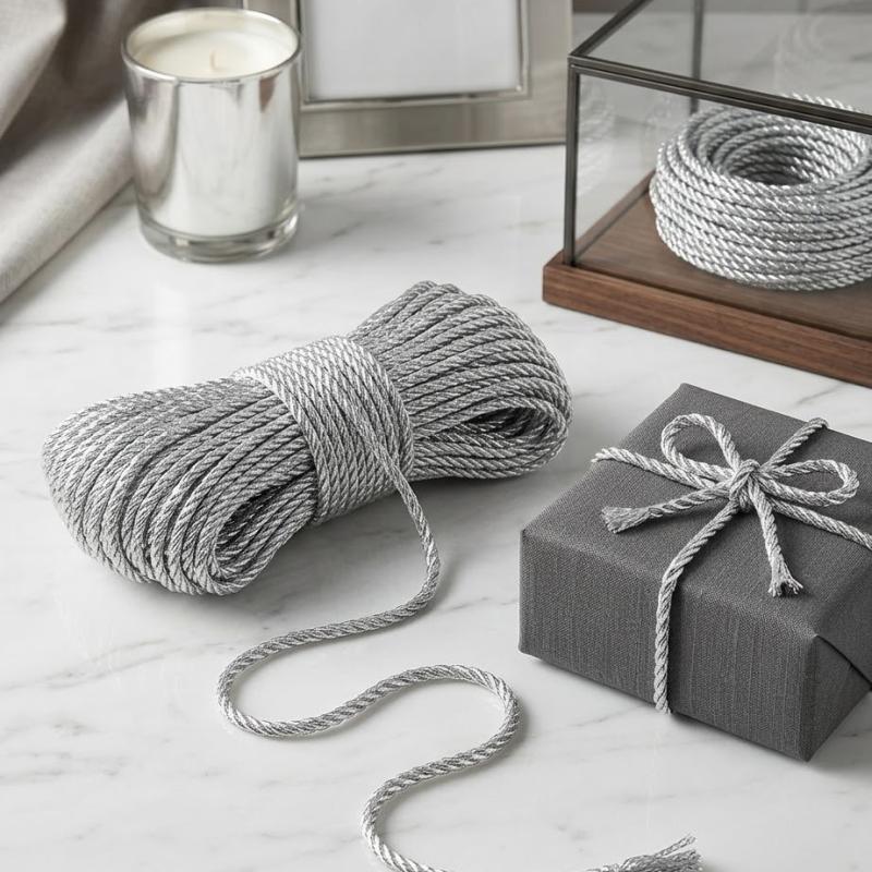 Silver Lurex Twisted Cord 3.5mm — Macramé & Craft Cord | 30m Roll