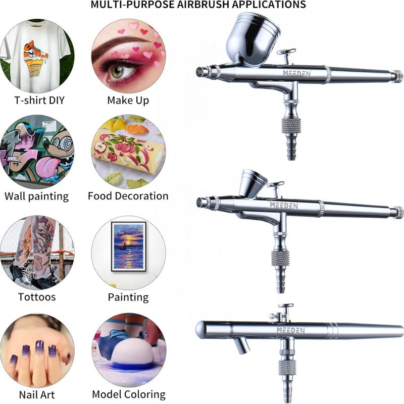 MEEDEN Airbrush Spray Gun Kit 3 Needle Sizes Dual Action Paint Guns