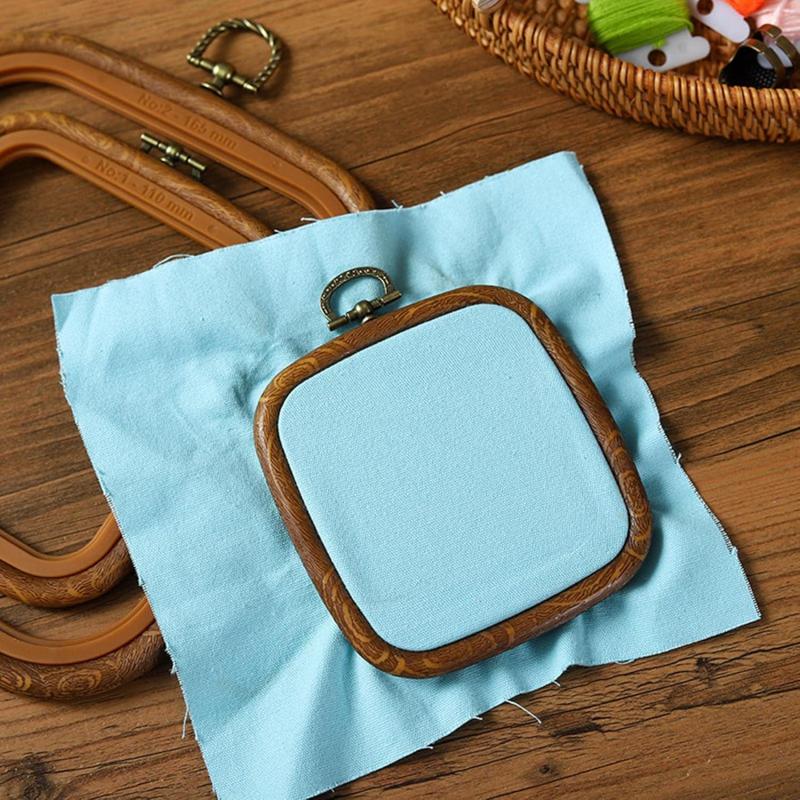 Square Wood Grain Embroidery Hoop Retro Flexible Plastic Display Frame